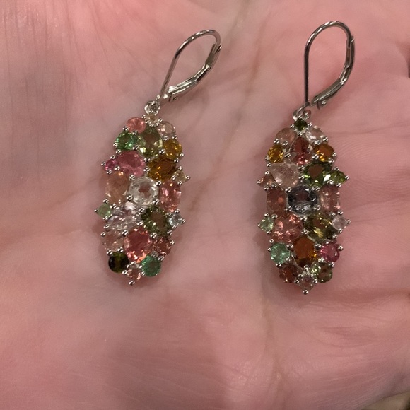 Multicolor tourmaline rhodium over SS earring - Picture 3 of 3